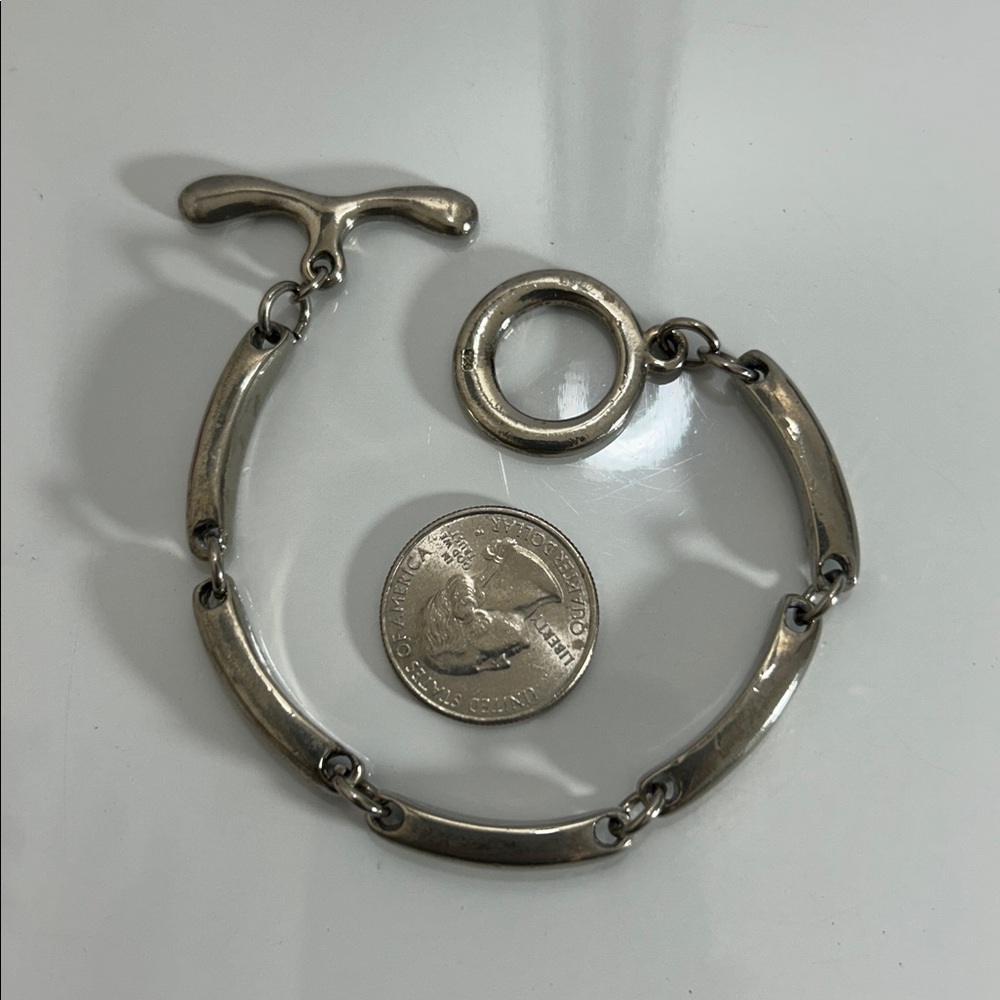 Artisan Handmade Vintage Sterling Silver Modern Design Toggle Clasp Bracelet - Picture 9 of 11